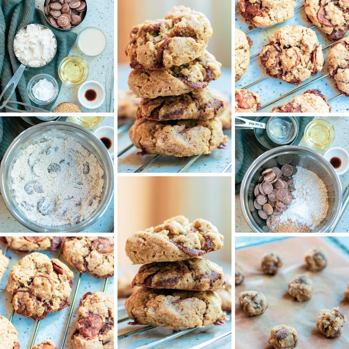 collage of images showing how to make vegan gluten free chocolate chip cookies