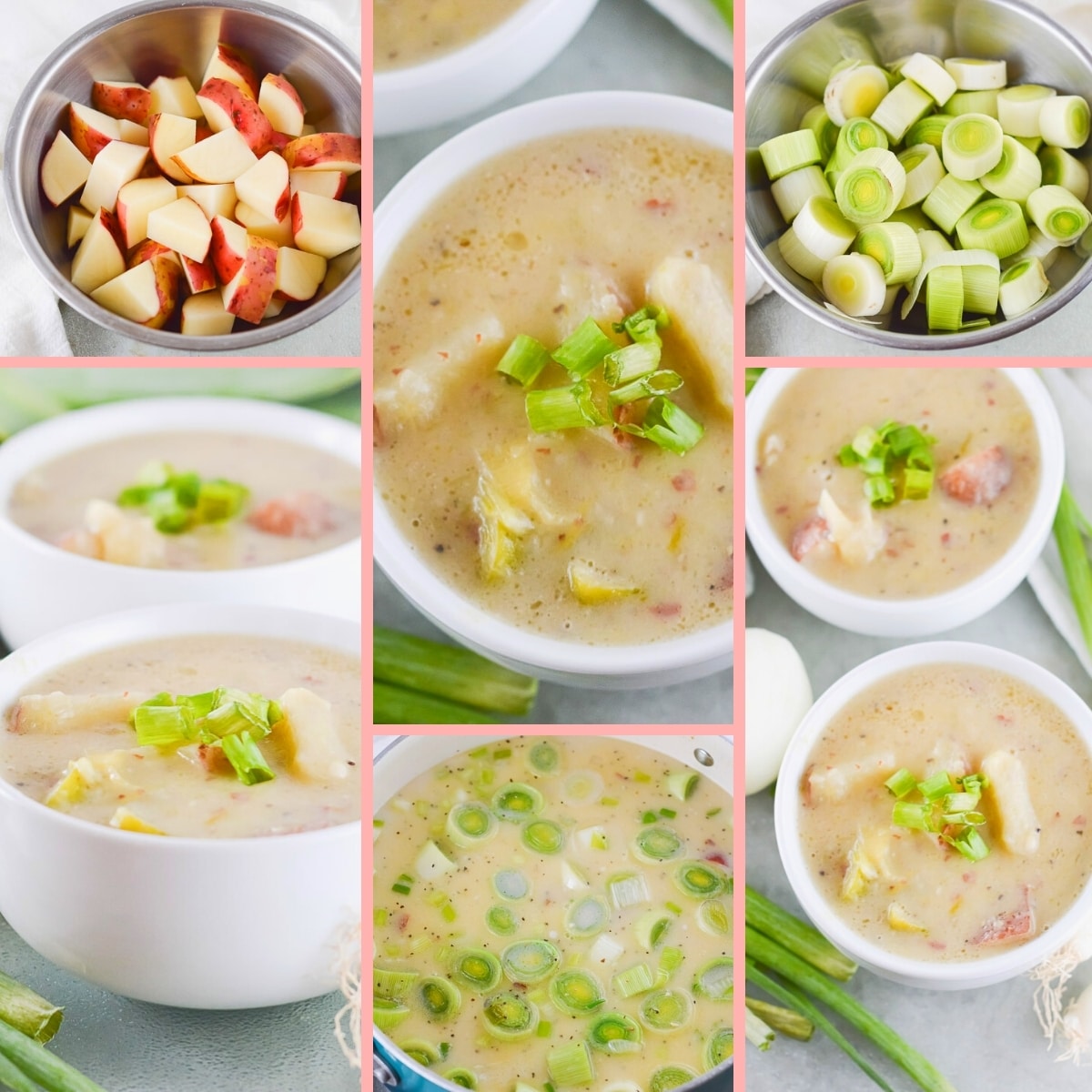 vegan potato leek soup collage