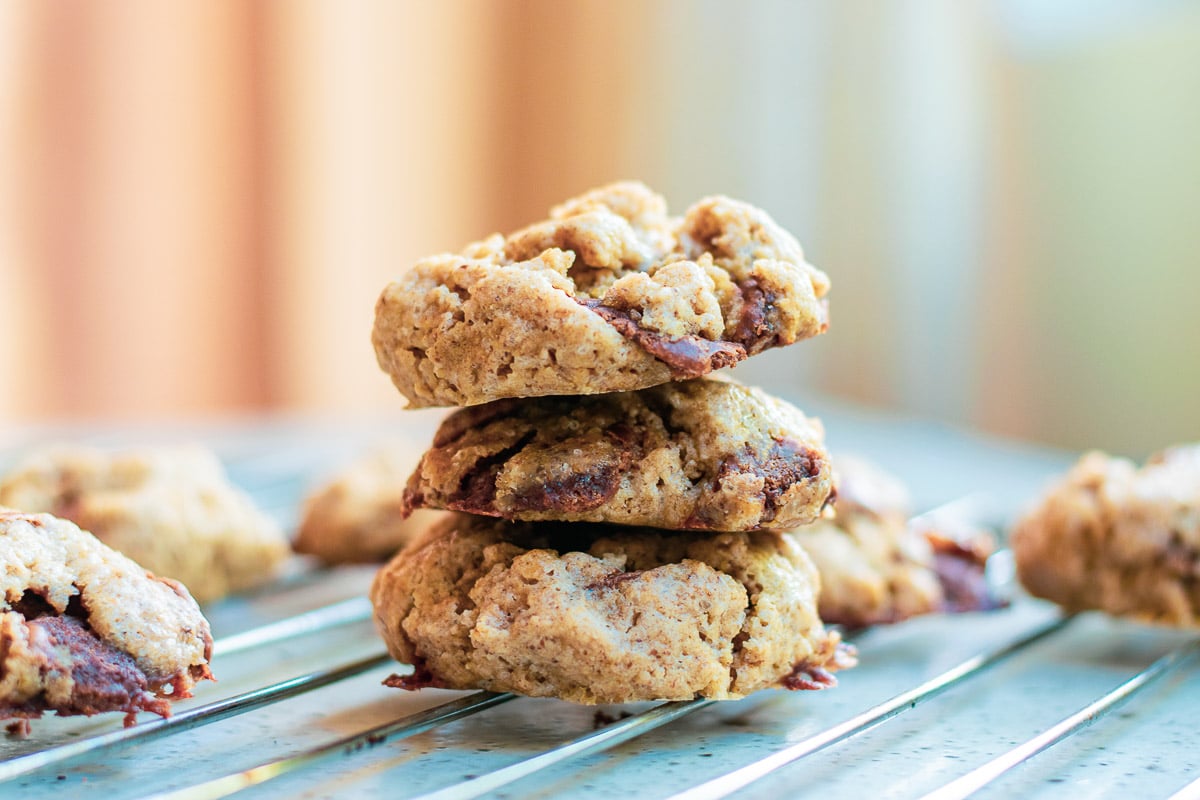 stack of vegan gluten free chocolate chip cookies