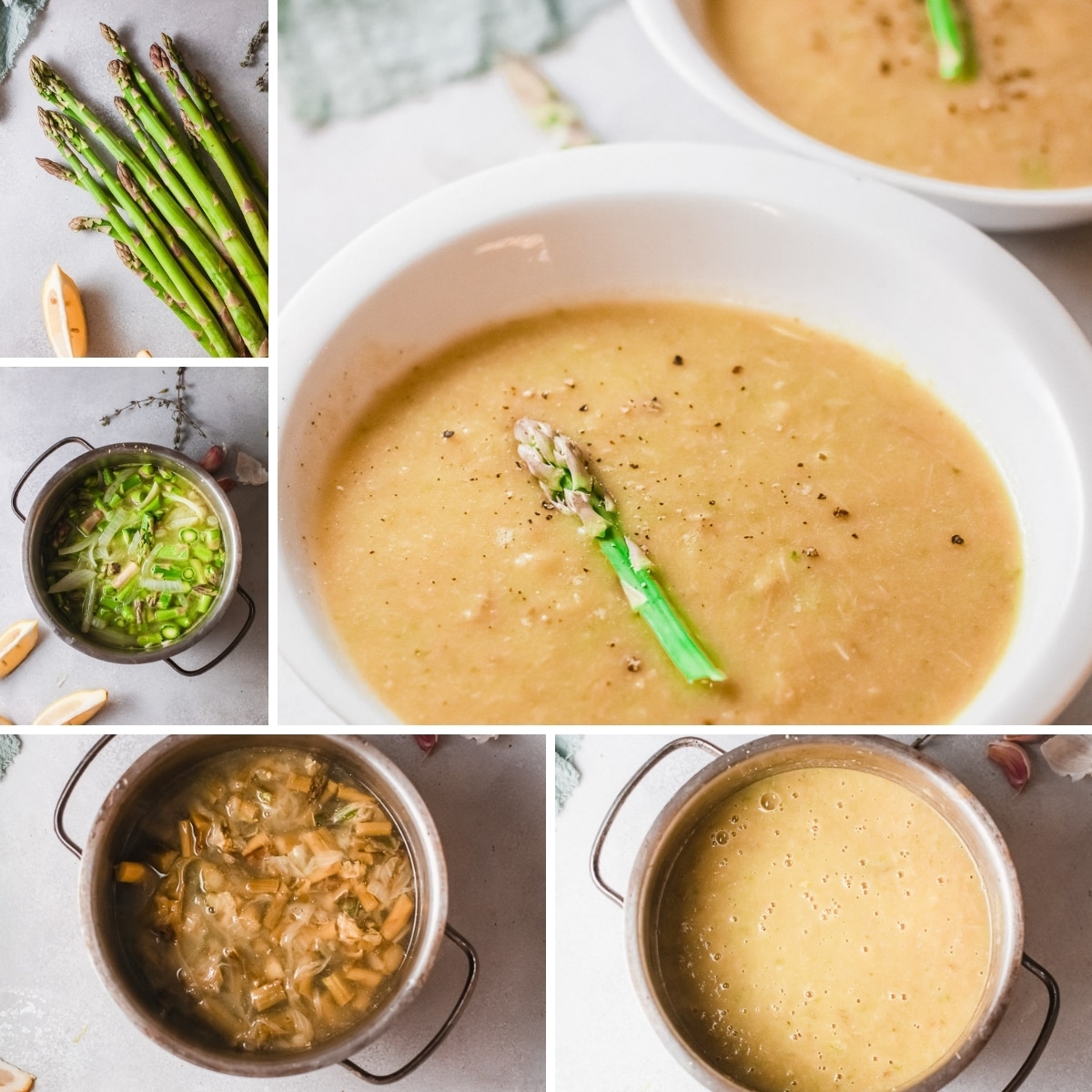 how to make vegan asparagus soup collage