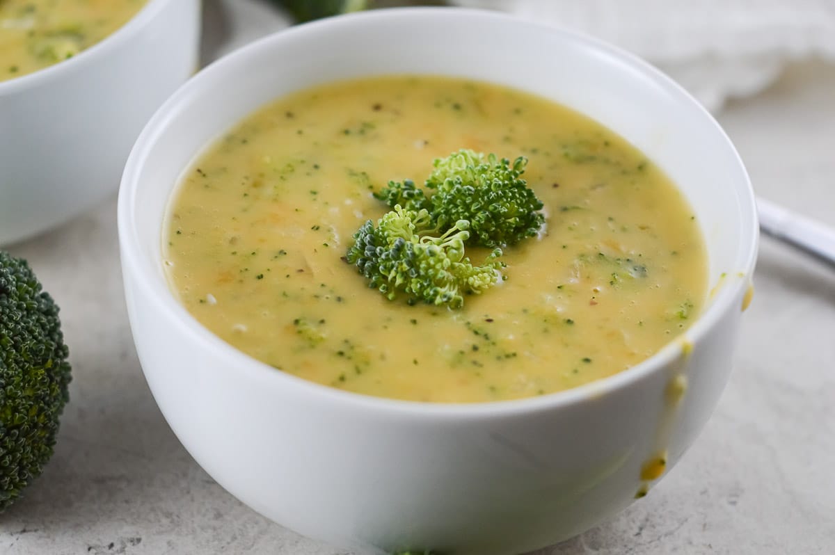 vegan broccoli cheddar soup close up