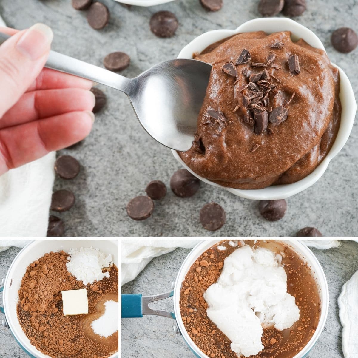 how to make vegan chocolate pudding collage