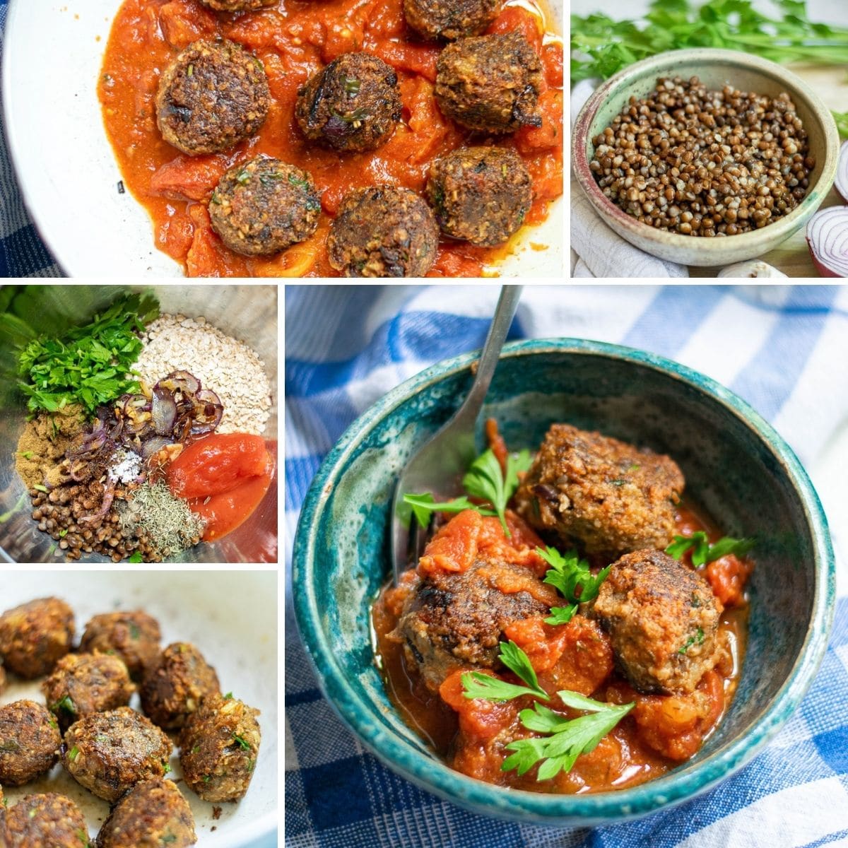 collage of images showing how to make vegan lentil meatballs