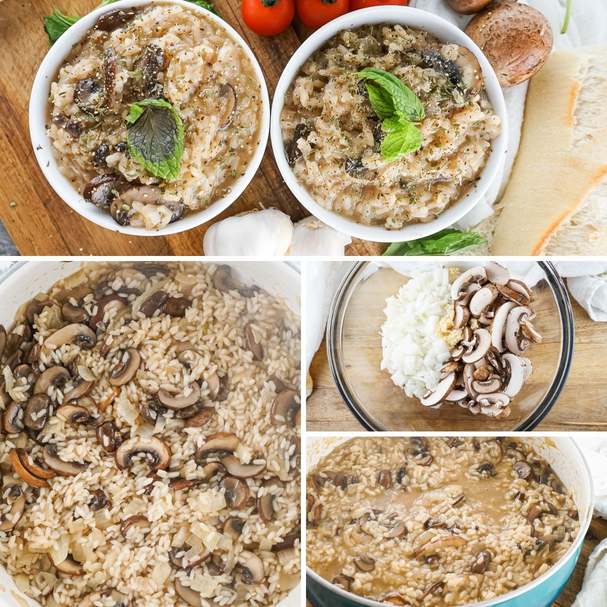 how to make vegan mushroom risotto collage