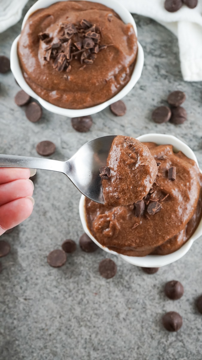 spoonful of vegan chocolate pudding