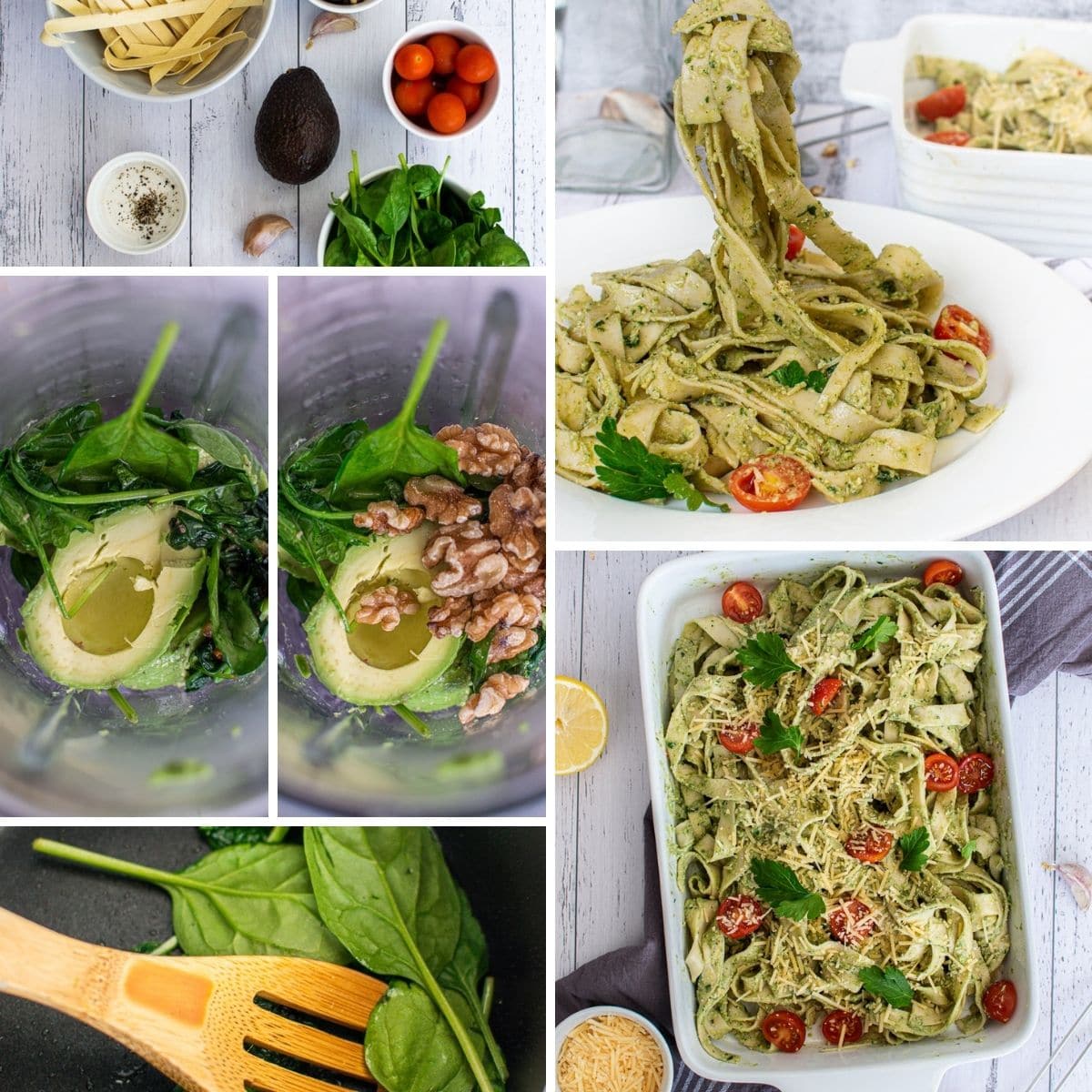 how to make vegan avocado spinach pasta collage