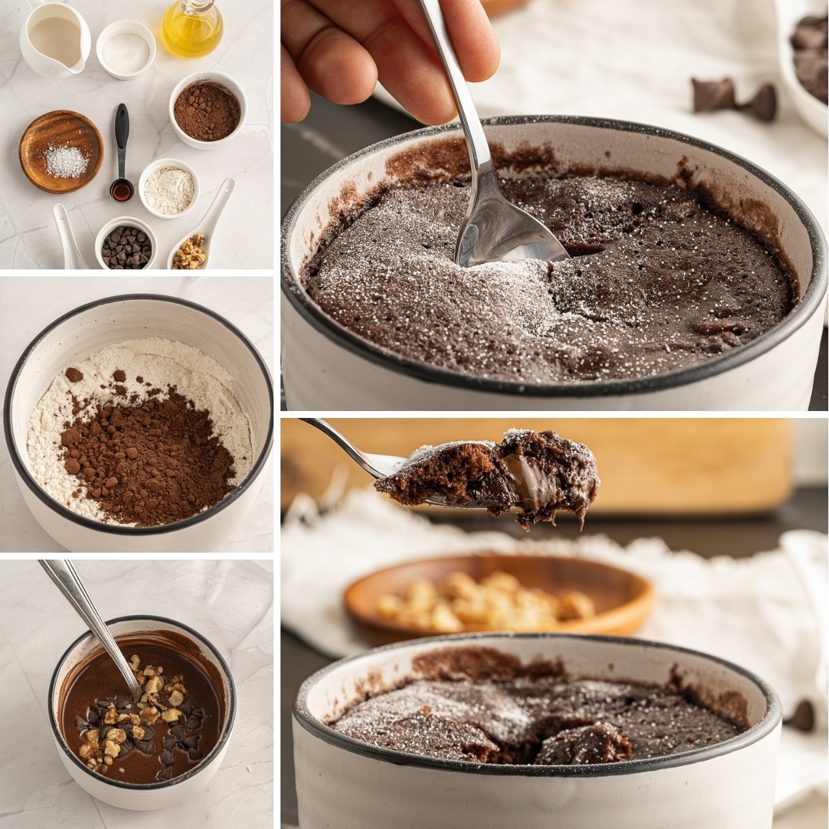 how to make vegan mug brownie collage