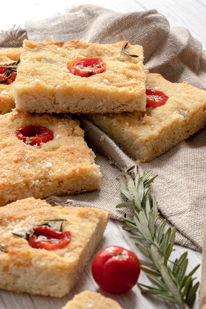 stacked pieces of gluten free focaccia bread