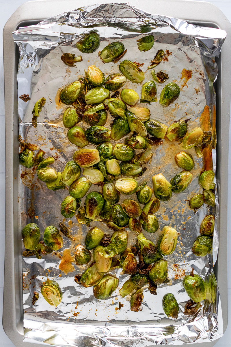 tray of honey sriracha brussels sprouts