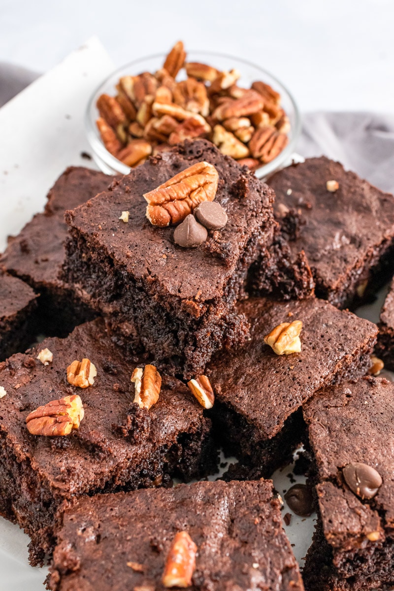 stack of almond flour brownies