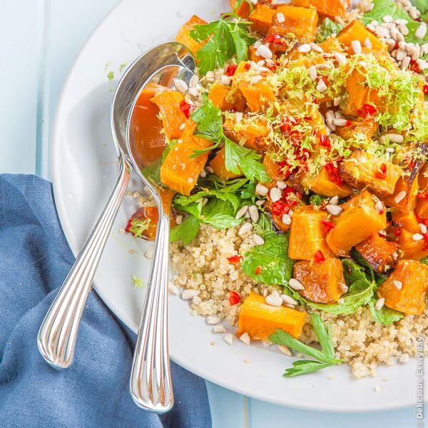 Lime, Chili and Roasted Butternut Pumpkin Quinoa Salad - a vegan and gluten free recipe | DeliciousEveryday.com