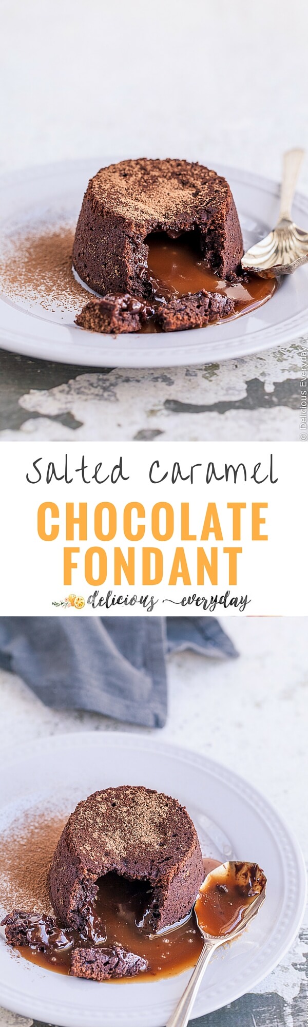 This deliciously easy chocolate fondant recipe makes 2 individual gluten free chocolate fondants with a dreamy salted caramel filling. | Click for the recipe