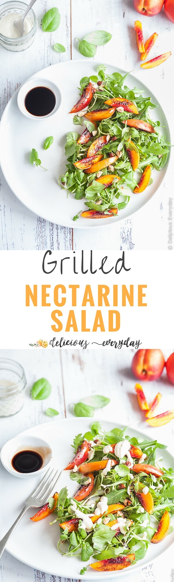 Vegan Grilled Nectarine Salad - A gorgeously simple salad with the sweetness of nectarines. Serve it as a side dish or for a light lunch. | Click for the recipe