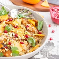 This quinoa pilaf is a beautifully vibrant and flavour packed way to celebrate the arrival of Autumn with the Autumnal flavours of pumpkin, pomegranate and persimmon.