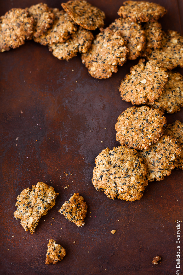 Oat, black sesame and tahini cookies - Not too sweet, with a hint of saltiness these sesame tahini cookies are perfect for afternoon snacking. | DeliciousEveryday.com