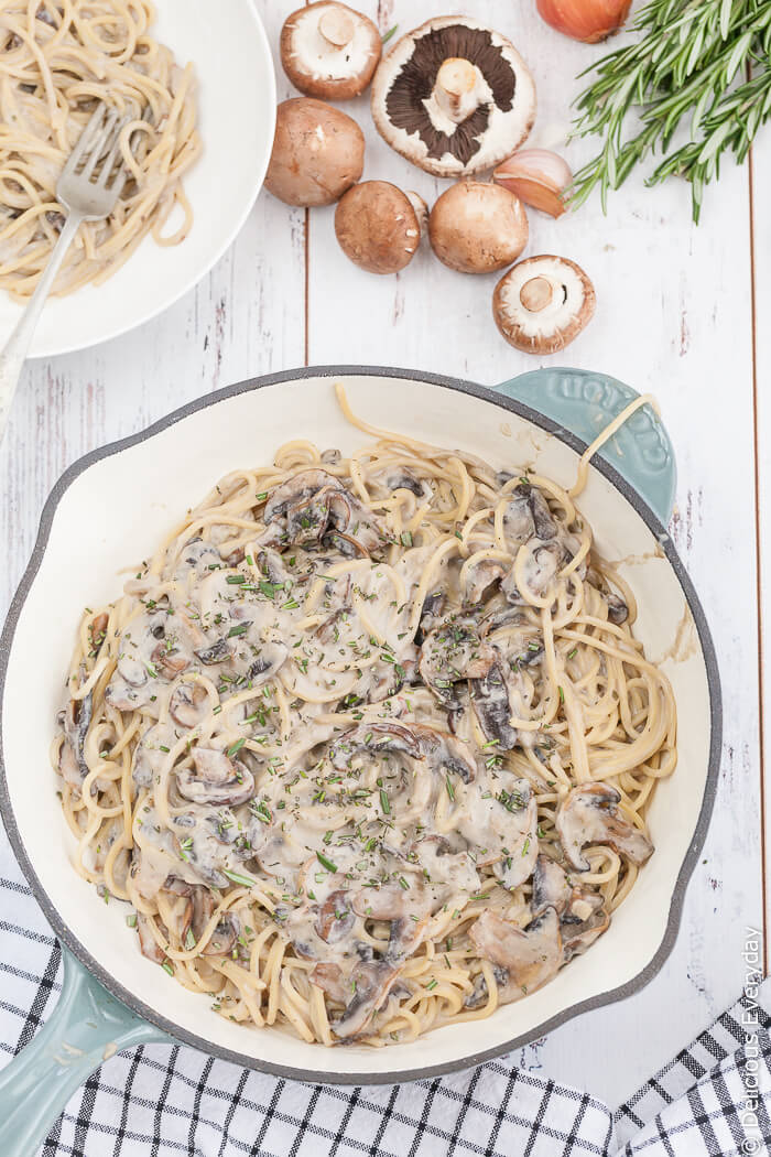Creamy Mushroom Pasta - this amazing vegan meal is all made in one pot. No muss, no fuss, dinner is ready in 20 minutes! | click for the recipe