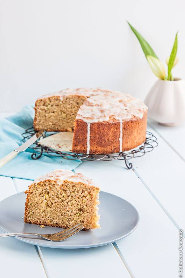Spelt Zucchini and Lemon Cake recipe - a beautiful dairy free cake with a fresh zing of lemon | Get the recipe at DeliciousEveryday.com