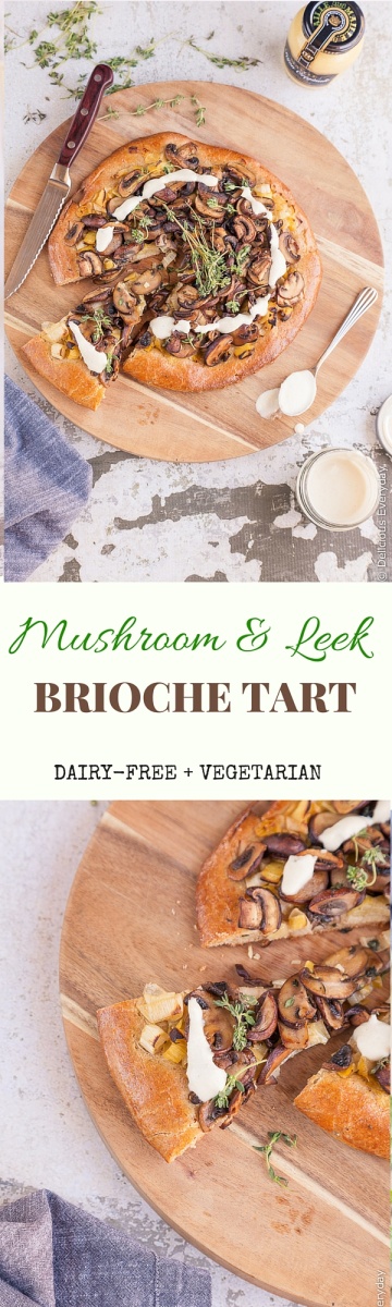 This Mushroom and Leek Brioche Tart is a lovely dairy-free vegetarian cross between a pizza and a tart, and a lot more decadent! | Click for the recipe