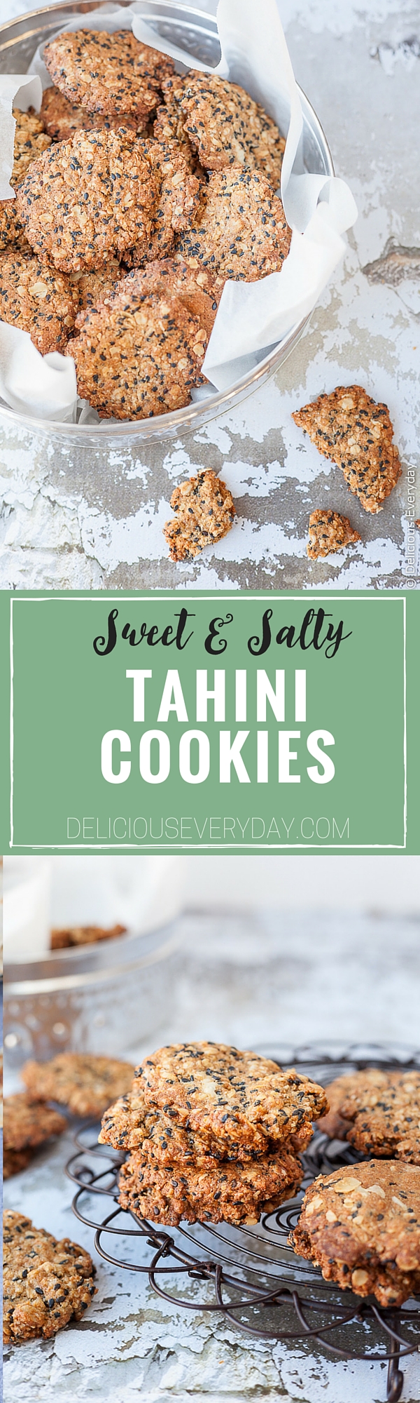 Sweet and salty vegan tahini cookies - Not too sweet, with a hint of saltiness these sesame tahini cookies are perfect for afternoon snacking. | DeliciousEveryday.com