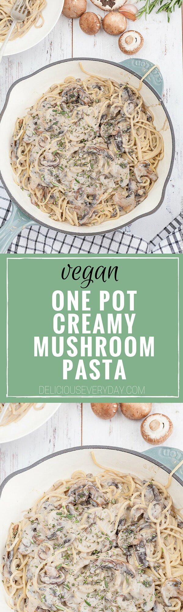 VEGAN one pot creamy mushroom pasta - All you need is 20 minutes to make this super easy Vegan One Pot Creamy Mushroom Pasta is a handful of simple ingredients! | click for the recipe